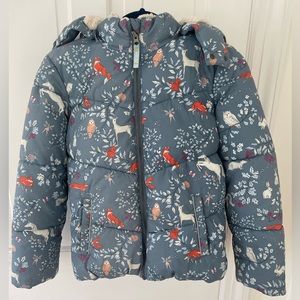 Mini Boden Girl's Blue Enchanted Woods Cosy Padded Jacket Size 11/12